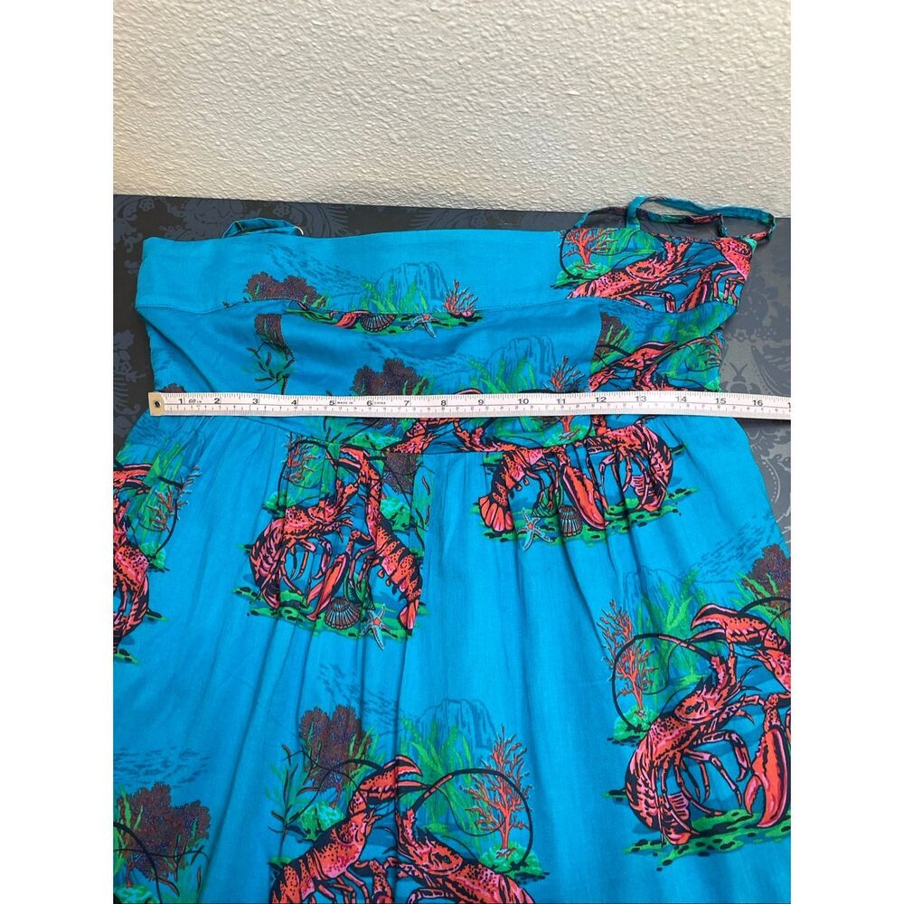 J.Crew Lobster Print Tiered Maxi Dress Sundress Turquoise Blue Size 6 - Picture 9 of 15
